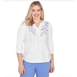 NWT! Women's Petite Alfred Dunner Geometric Floral Ruched Henley Top, Petite XL